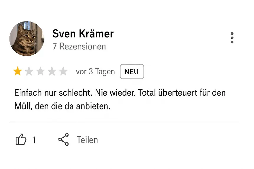 Beispiel einer negativen Google-Bewertung Nr. 2