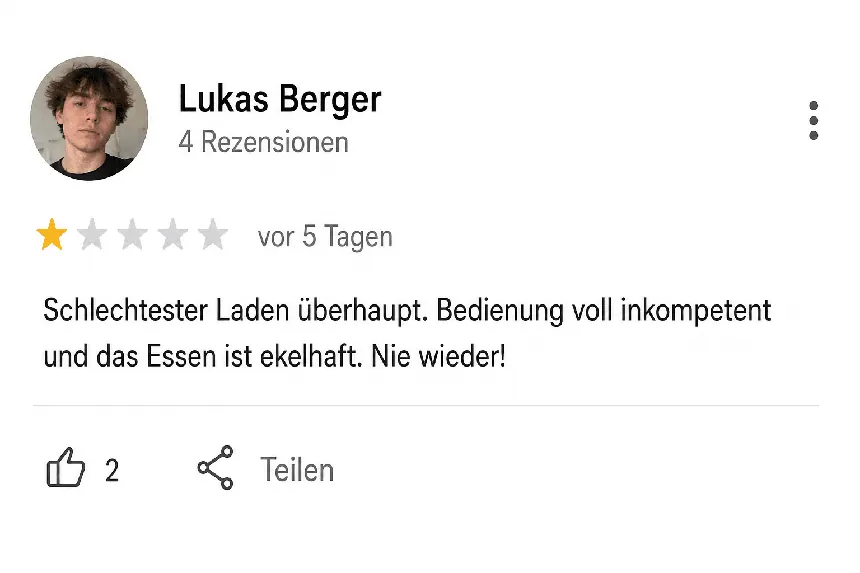 Beispiel einer negativen Google-Bewertung Nr. 3
