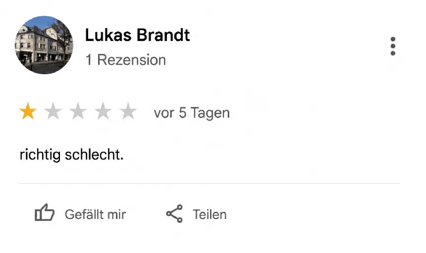 Beispiel einer negativen Google-Bewertung Nr. 7